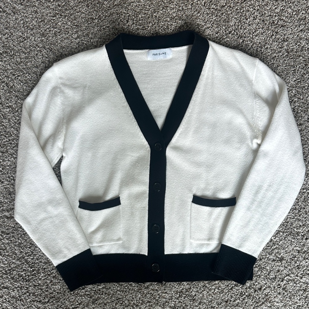 Soft Women's Cream and Black Cardigan Sweater